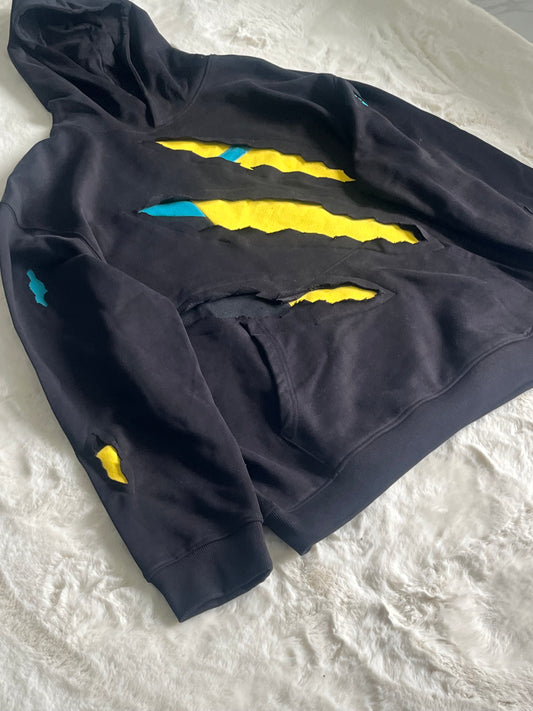 Battle-Damaged Invincible hoodie (Front and Sleeves)