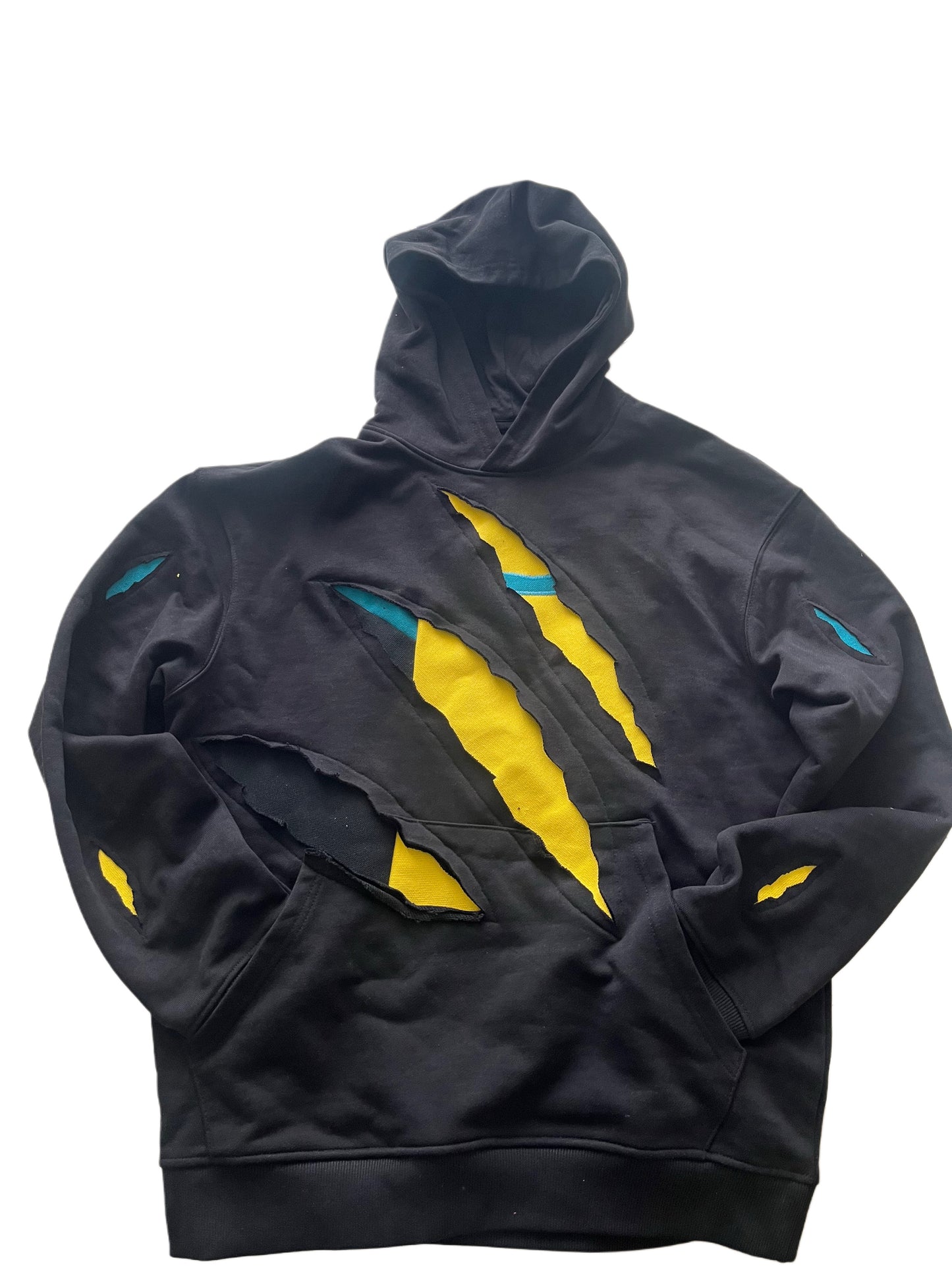 Battle-Damaged Invincible hoodie (Front and Sleeves)